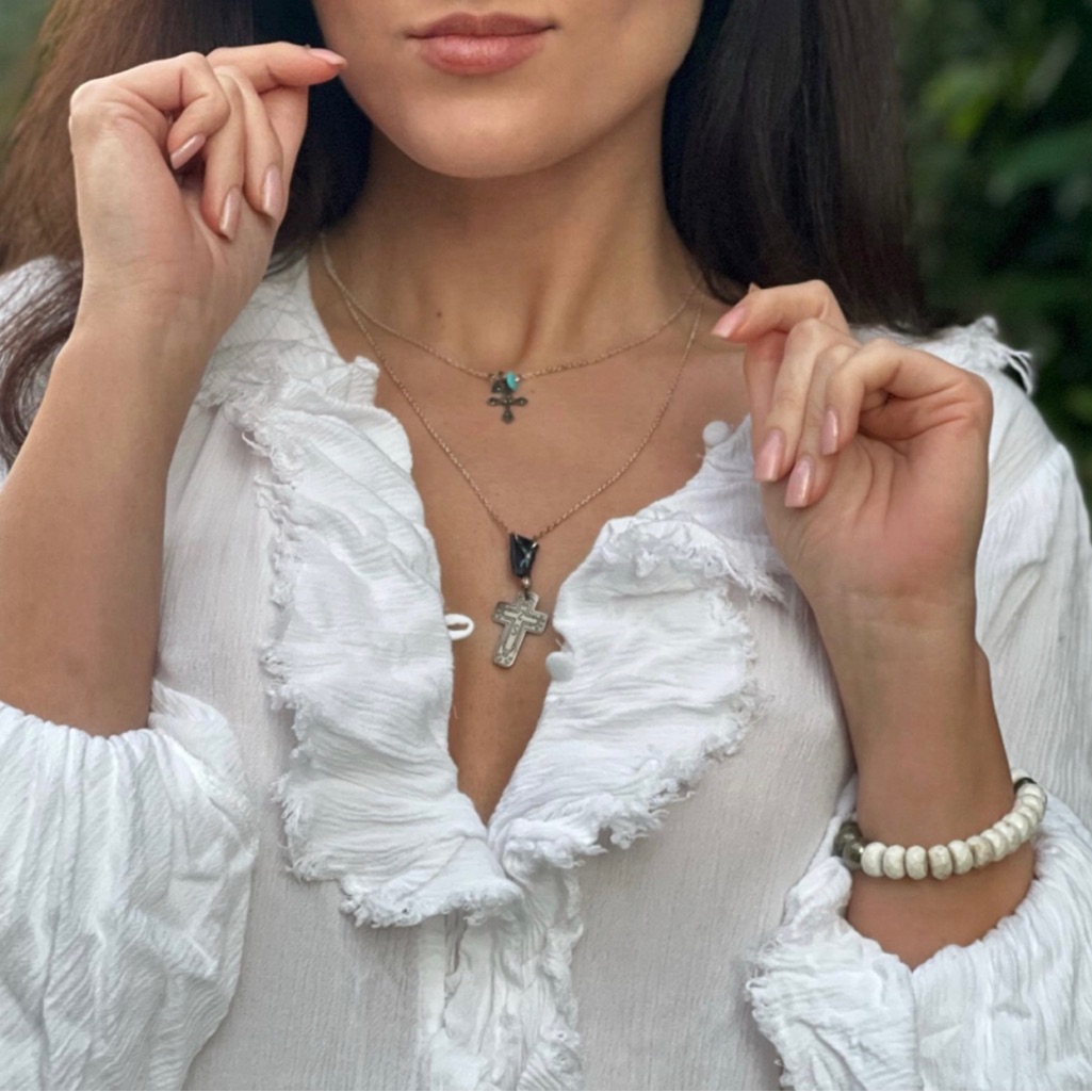 Silver Necklace With Cross Pendant By Johnny Was